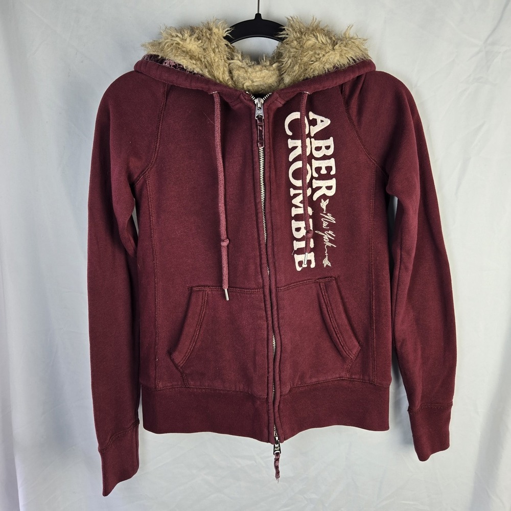 Abercrombie&Fitch If Six Was Nine LGB Style Fur Burgundy Zip Hoodie Size L